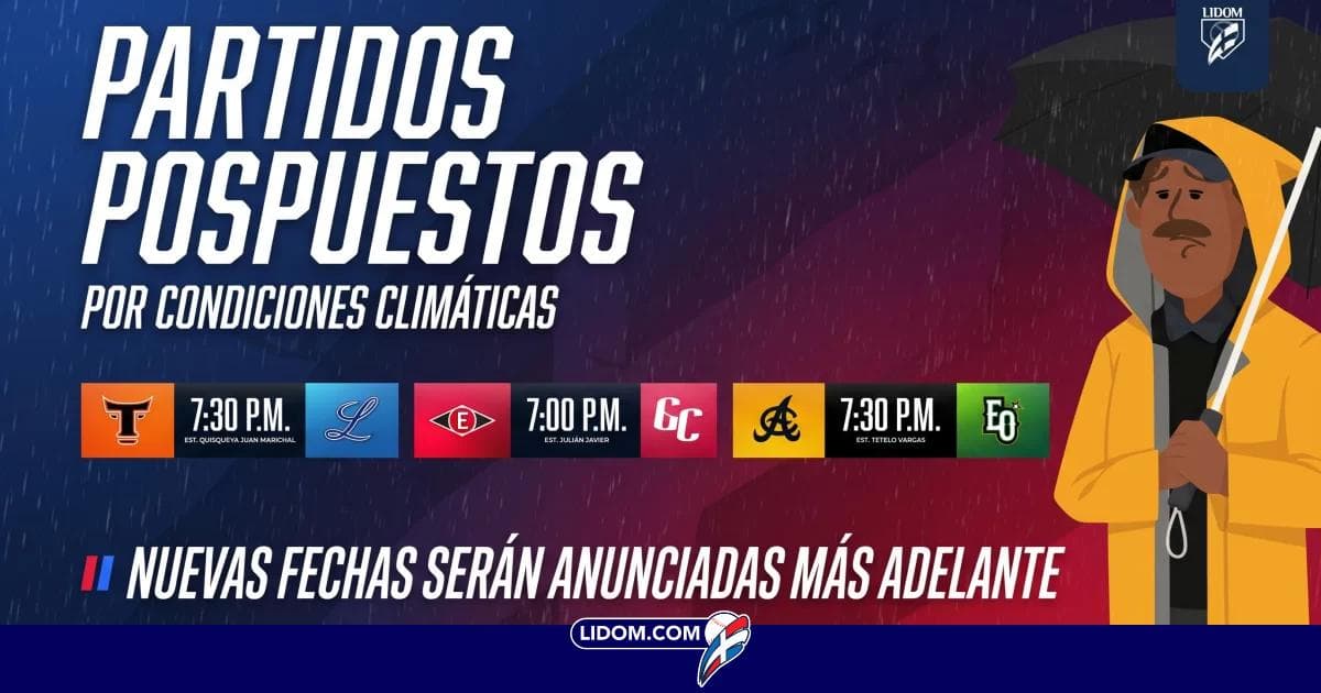 LIDOM pospone los tres partidos de este martes