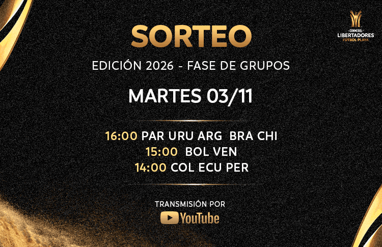 La CONMEBOL Libertadores Fútbol Playa 2026 conocerá sus grupos el 3 de noviembre