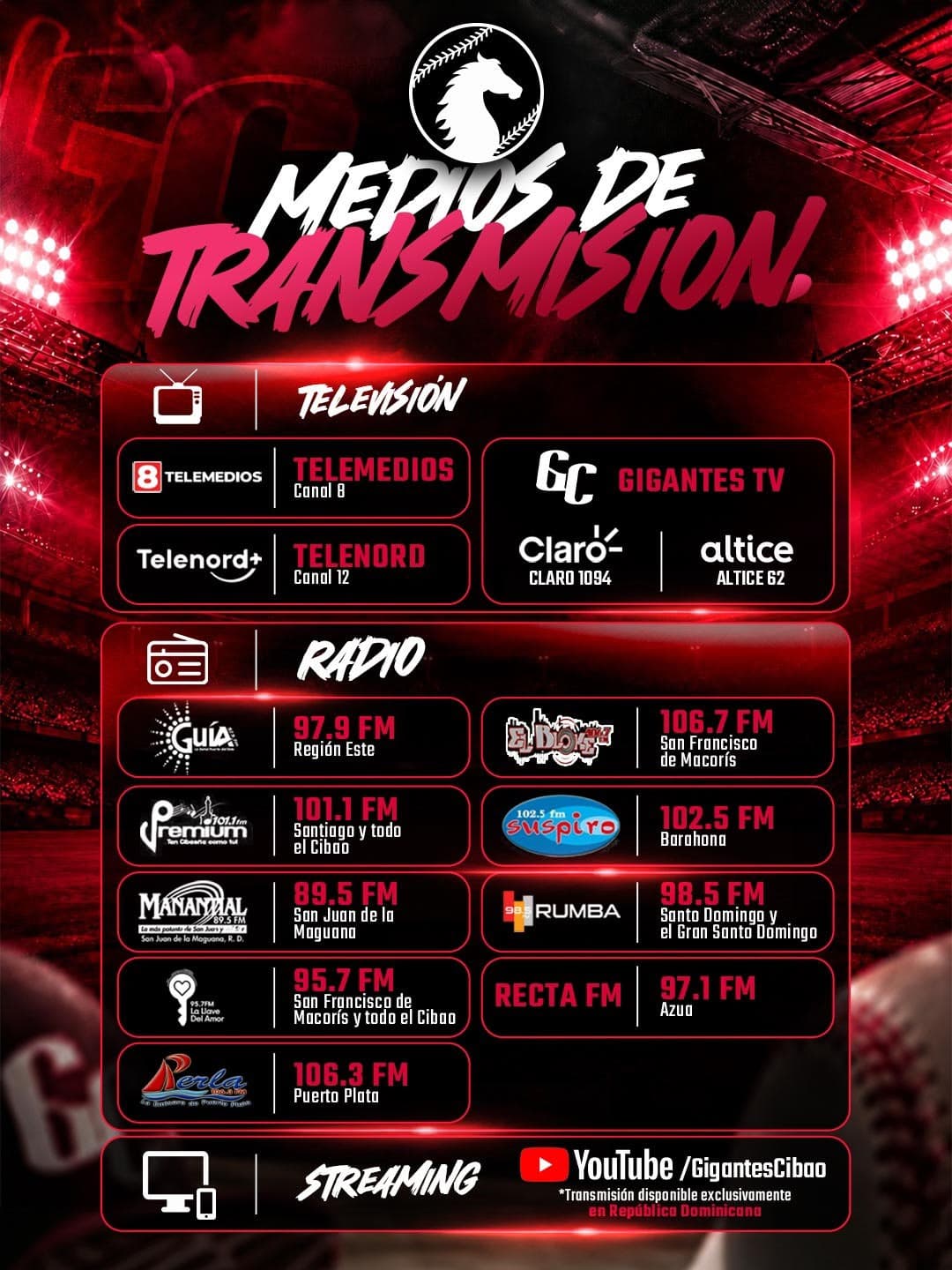 Gigantes del Cibao anuncian sus medios y personal de transmisión para la temporada 2026-2027
